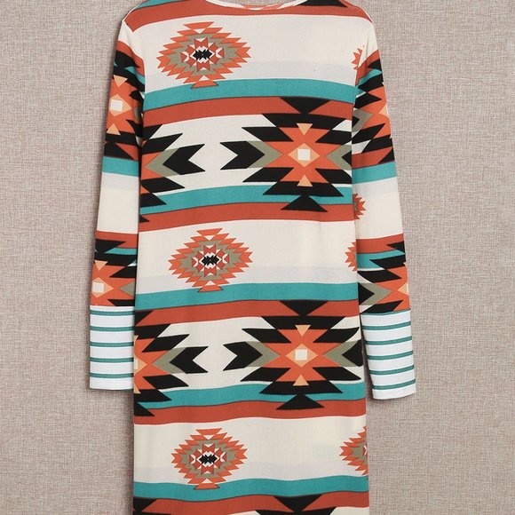 Aztec Southwest Western Multicolor Geometric Open Front Long Cardigan w/pockets - Picture 4 of 11